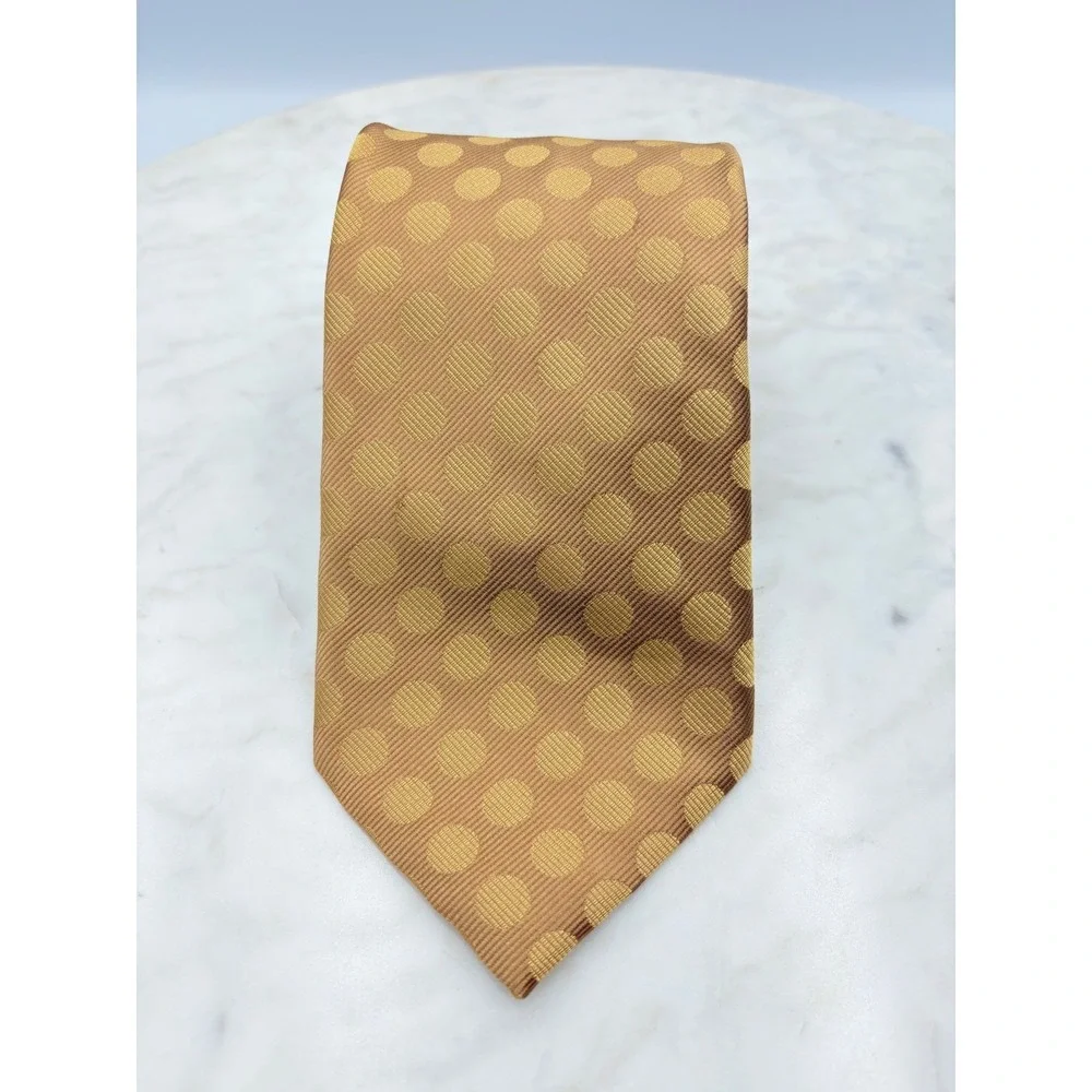 Ermenegildo Zegna Men's Tie 100% Silk Bronze Gold Polka Dot‎ Italy 3.5